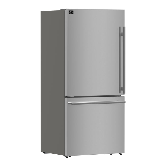 Forno Milano Espresso 31-Inch Stainless Steel Bottom Freezer Refrigerator, 17.2 cu.ft., Built-In Ice Maker, ENERGY STAR