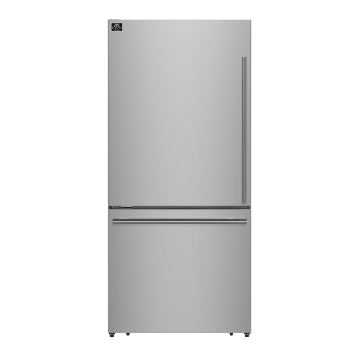 Forno Milano Espresso 31-Inch Stainless Steel Bottom Freezer Refrigerator, 17.2 cu.ft., Built-In Ice Maker, ENERGY STAR