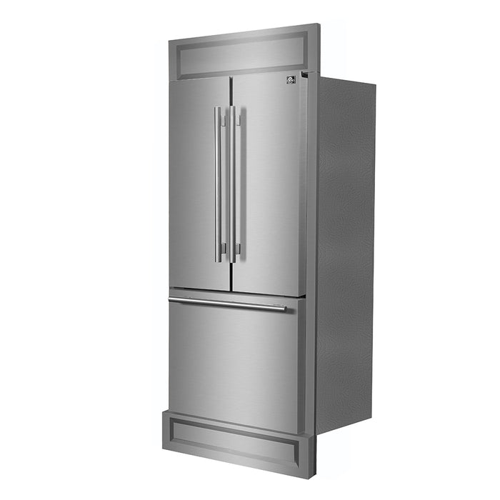 Forno Gallipoli 30-Inch French Door Refrigerator, 17.5 cu.ft Capacity, Modern Decorative Grill, 34-Inch Width, Stainless Steel, No Frost Technology, Energy Efficient