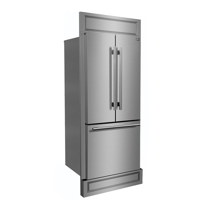 Forno Gallipoli 30-Inch French Door Refrigerator, 17.5 cu.ft Capacity, Modern Decorative Grill, 34-Inch Width, Stainless Steel, No Frost Technology, Energy Efficient