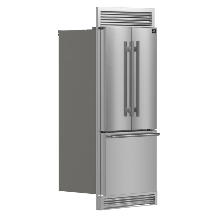 Forno Gallipoli 30-Inch French Door Refrigerator, 17.5 cu.ft Capacity, Decorative Grill, 34-Inch Width, Stainless Steel, No Frost Technology, Energy Efficient