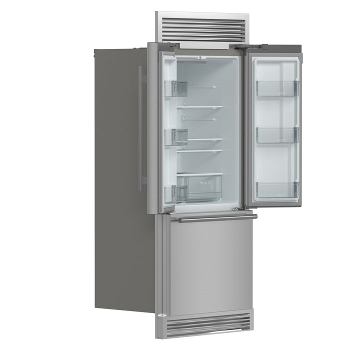 Forno Gallipoli 30-Inch French Door Refrigerator, 17.5 cu.ft Capacity, Decorative Grill, 34-Inch Width, Stainless Steel, No Frost Technology, Energy Efficient