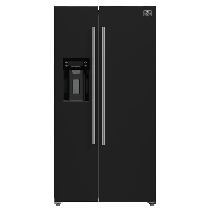 Forno Salerno Espresso 36-Inch Black Side-by-Side Refrigerator, 20 Cu. Ft., Frost-Free, Ice & Water Dispenser, ENERGY STAR Certified