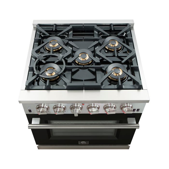 Forno Capriasca 30-Inch Freestanding Gas Range, 4 Burners, True Convection Oven