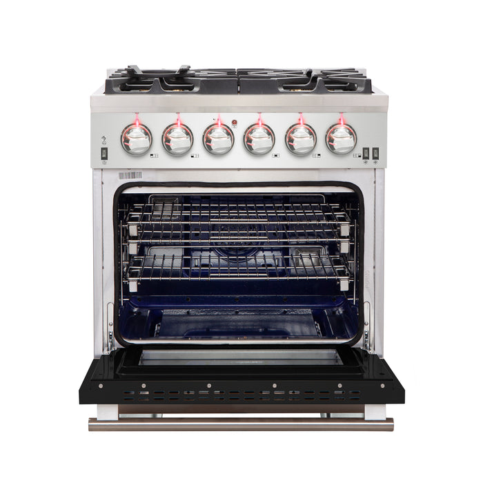 Forno Capriasca 30-Inch Freestanding Gas Range, 4 Burners, True Convection Oven