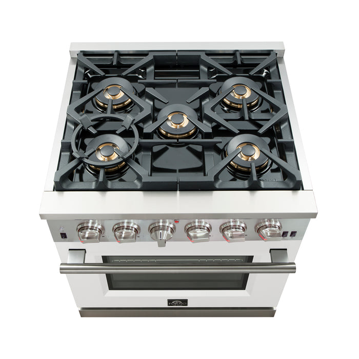 Forno Capriasca 30-Inch Freestanding Gas Range, 4 Burners, True Convection Oven