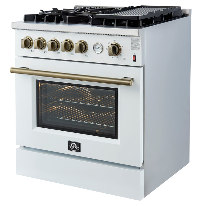 Giovanni 30-inch Gas Range White & Antique Brass Design, 5 Burners 67,000 BTU, 4.32 cu.ft. Convection Oven