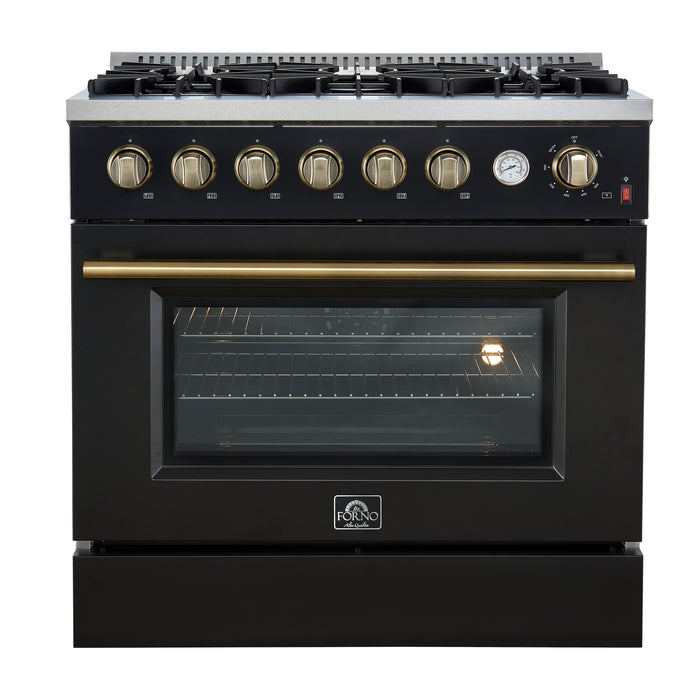 Marco 36-Inch Gas Range Black & Antique Brass Design, 6 Burners 67,000 BTU, 5.36 cu.ft. Convection Oven