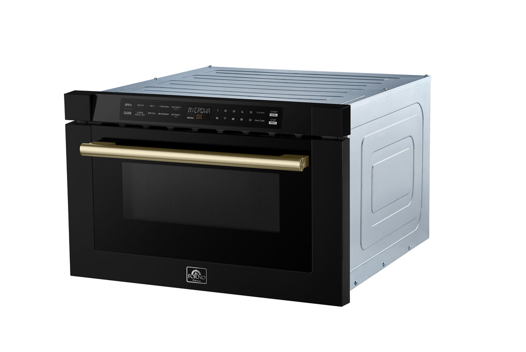 Forno Capoliveri Espresso 24-Inch Microwave Drawer, Black, 1.2 cu.ft, 1000 Watts, Built-In, Touch Control LCD Display, Auto-Touch Open/Close, 11 Power Levels, Sensor Cooking