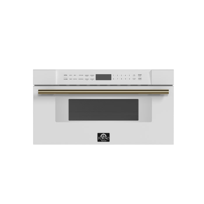 Forno Capoliveri Espresso 30-Inch Microwave Drawer, White, 1.2 cu.ft, 1000 Watts, Built-In, Touch Control LCD Display, Auto-Touch Open/Close, 11 Power Levels, Sensor Cooking