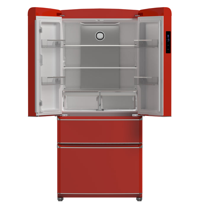 Forno Luigi 33-Inch French Door Refrigerator, 18 cu.ft, Red Finish, Handle-Free Design, ENERGY STAR Certified