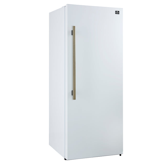 Forno Maderno 28-Inch Built-In Convertible Refrigerator in White with Antique Brass Handle, 13.6 cu.ft. Right Swing with Decorative Grill - 32-Inch Wide