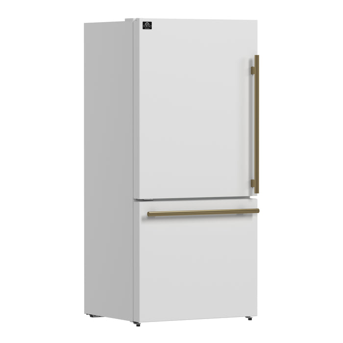 Forno Milano Espresso 31-Inch White French Door Refrigerator, Bottom Freezer, 17.2 Cu. Ft., Energy-Efficient, No Frost, Built-In Ice Maker