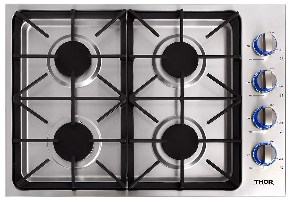 Thor Kitchen 30 Inch Professional Drop-In Gas Cooktop with Four Burners in Stainless Steel