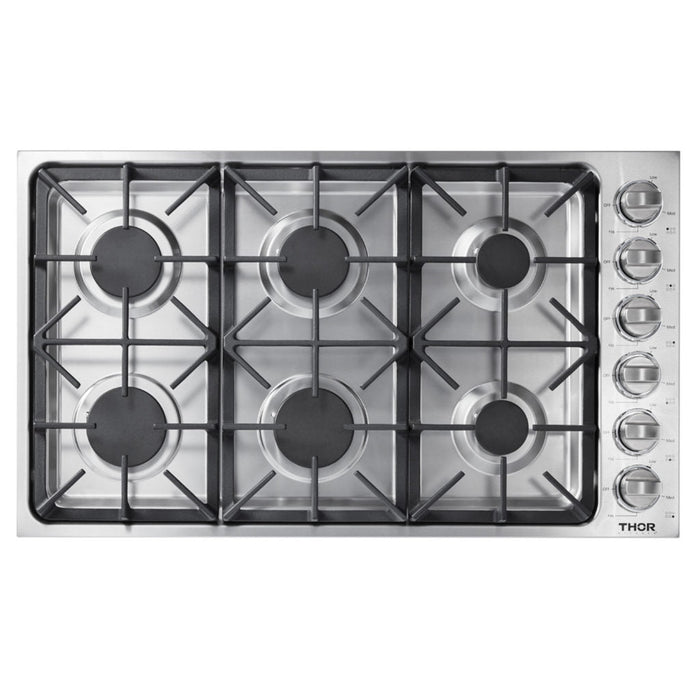 Thor Kitchen 36 Inch Professional Drop-In Gas Cooktop with Six Burners in Stainless Steel