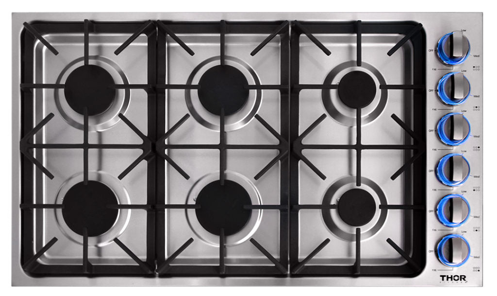 Thor Kitchen 36 Inch Professional Drop-In Gas Cooktop with Six Burners in Stainless Steel