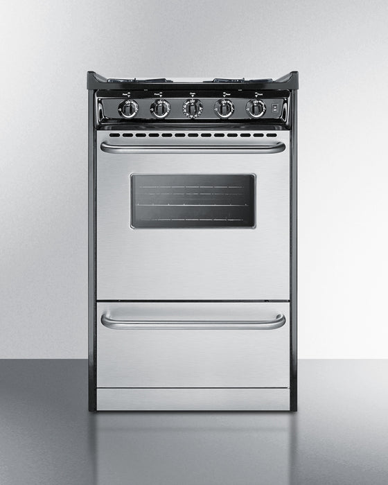 Summit 20" Wide Gas Range, Open Burners