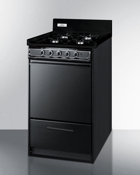 Summit 20" Wide Gas Range, Open Burners Black