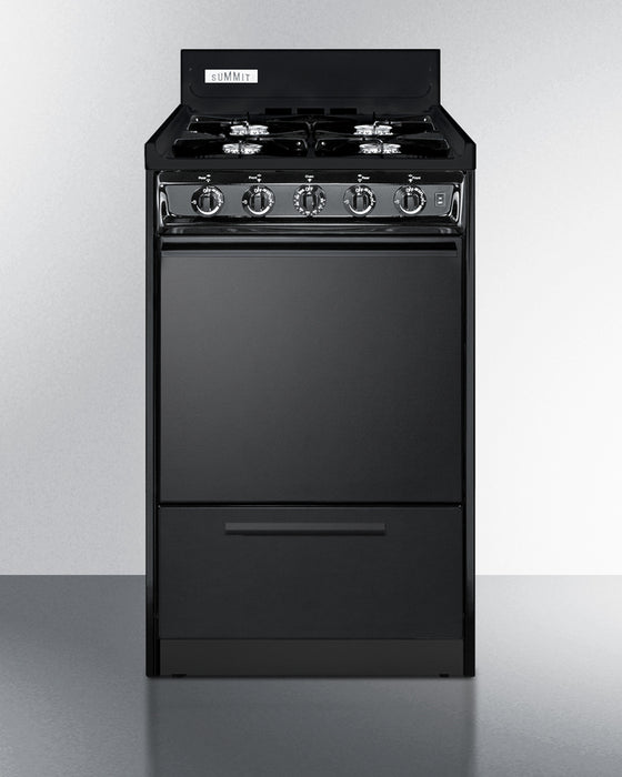 Summit 20" Wide Gas Range, Open Burners Black