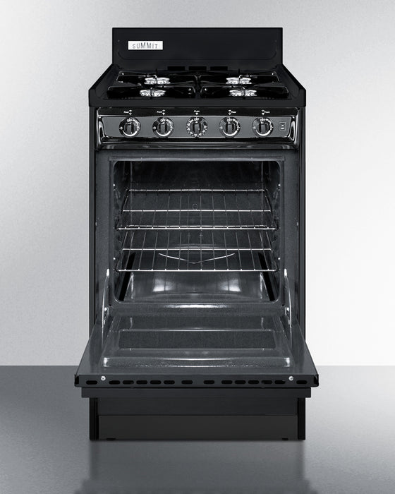 Summit 20" Wide Gas Range, Open Burners Black