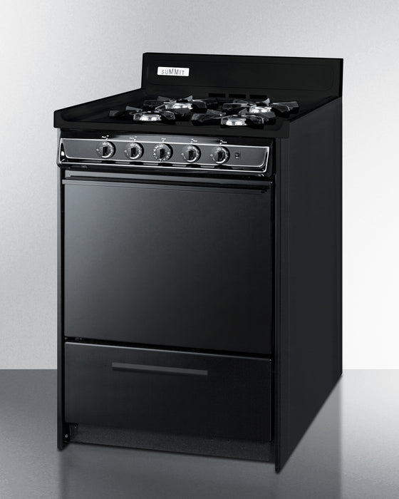 Summit 24" Wide Gas Range, Open Burners Black