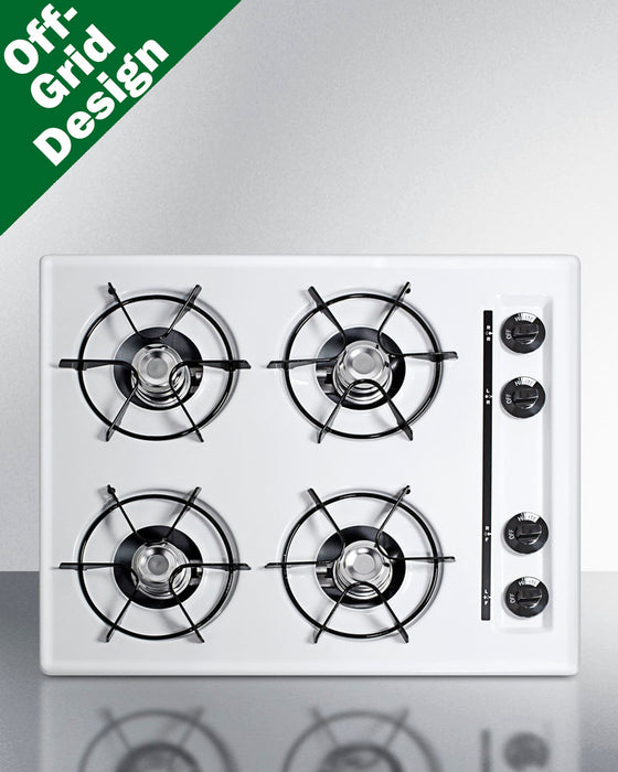 Summit 24" Wide 4-Burner Propane Gas Cooktop, Battery Start White